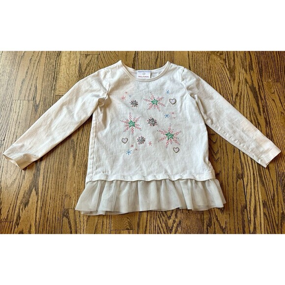 Hanna Andersson Other - Hanna Andersson Girls Long Sleeve Tulle Snowflake Winter‎ Top Sz 110 Size 5  GUC